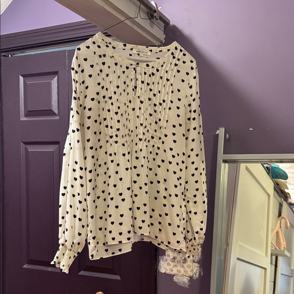 Rose & Olive Black Heart Cream Blouse